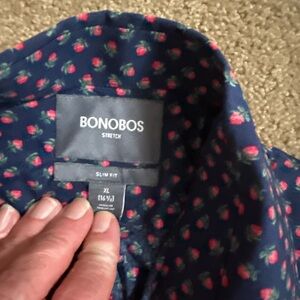 Bonobos Blue Shirt with Pink Floral Design